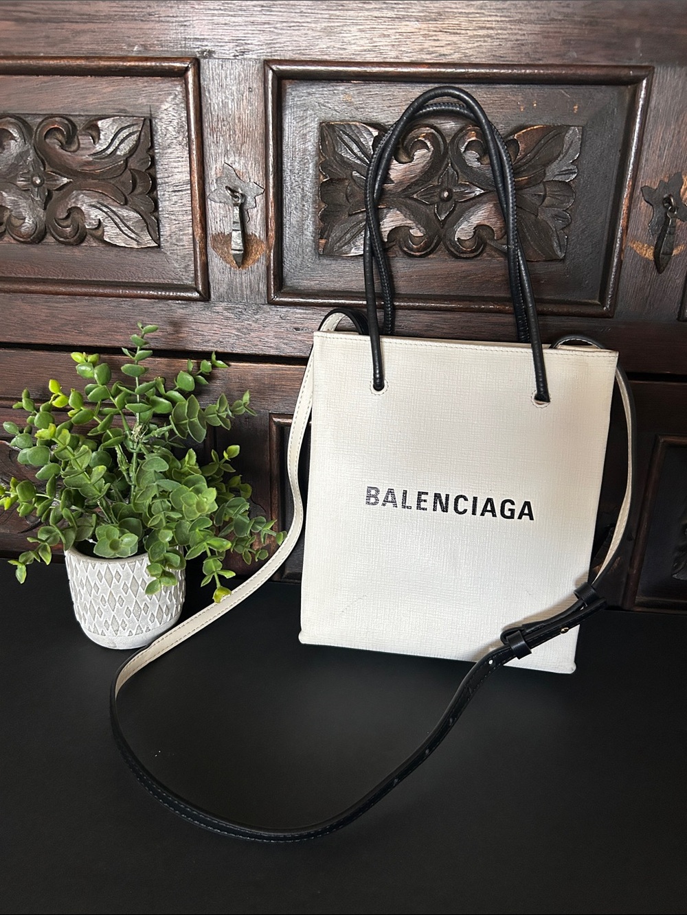 Beautiful White Canvas Crossbody with Black Handles